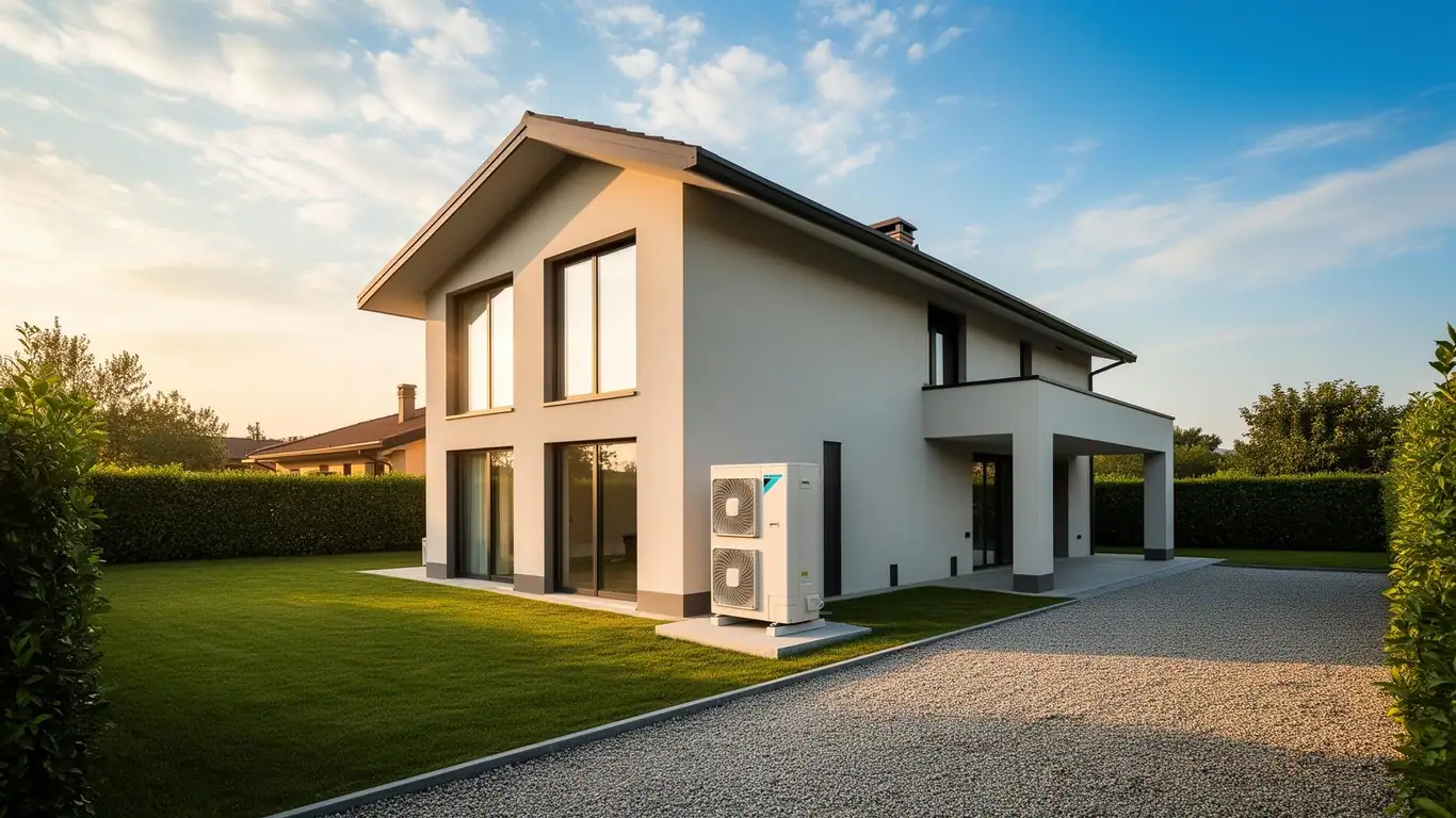 Pompa di calore installata in villa con fotovoltaico