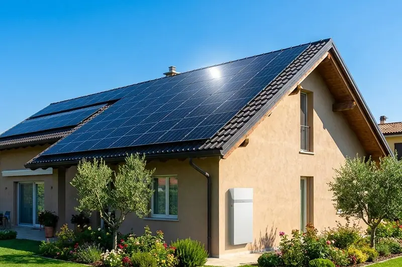 Tetto con impianto fotovoltaico e batteria di accumulo
